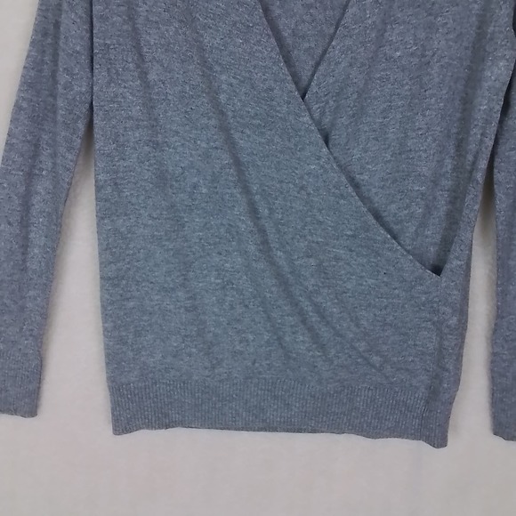 LOFT Faux Wrap Sweater Size S‎ Heather Gray Wool Blend Classic Fit Long Sleeve - Picture 4 of 11